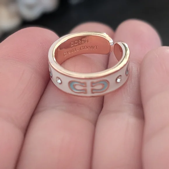 Coach White and Gold With Blue Women's Ring Adjustable To Your Finger One Size - Picture 5 of 9